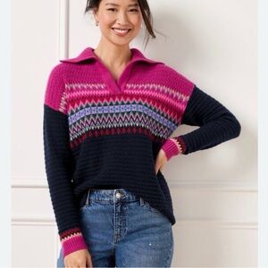 Talbots Johnny Collar Fair Isle Chevron Polo Sweater